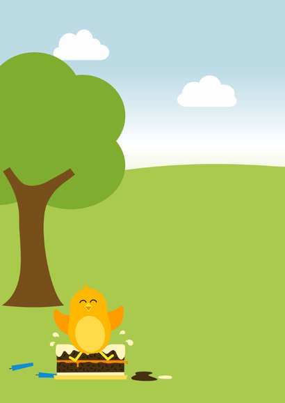 Verjaardagskaart met blij oranje vogeltje van glijbaan 2