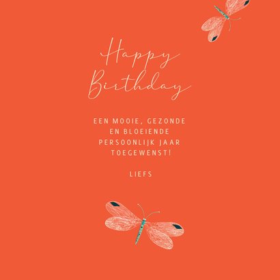 Verjaardagskaart met bloemen en libellen 3