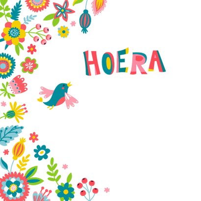 Verjaardagskaart met bloemen en vogels 2