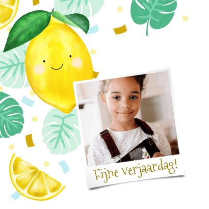 Verjaardagskaart met citroentjes en tropische bladeren 2