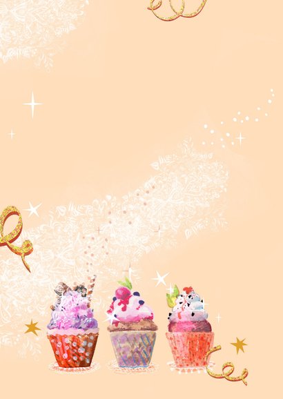 Verjaardagskaart met cup cakes 2