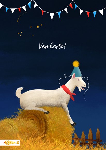 Verjaardagskaart met een geit en een hoedje 2