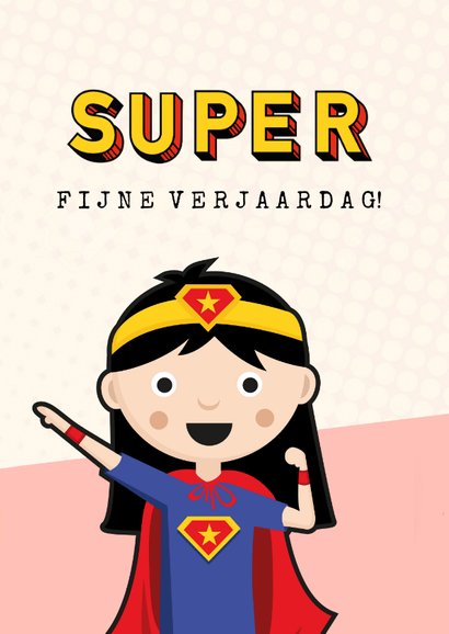 Verjaardagskaart met een superheld thema voor een meisje 2