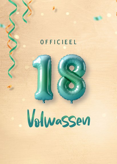Verjaardagskaart met feestelijke heliumballonnen 18 jaar  2