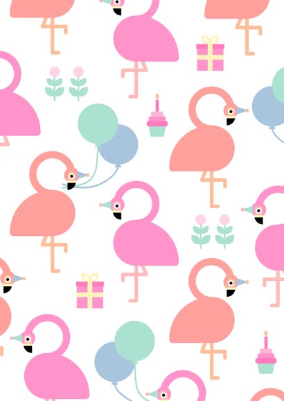 Verjaardagskaart met feestende flamingo's 2