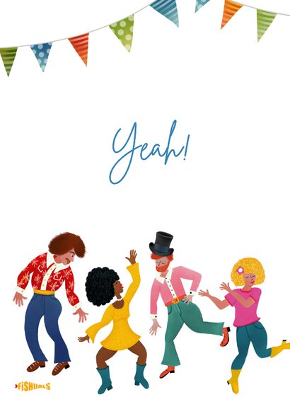 Verjaardagskaart met feestende mensen 2