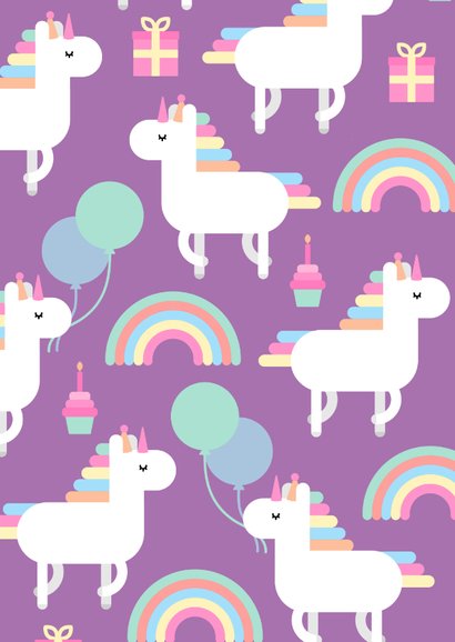 Verjaardagskaart met feestende unicorns 2