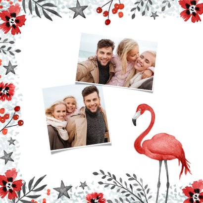 Verjaardagskaart met flamingo bloemen en foto 2
