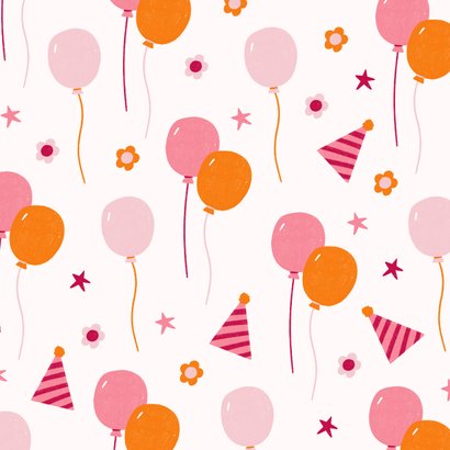 Verjaardagskaart met foto ballonnen sterretjes roze oranje 2