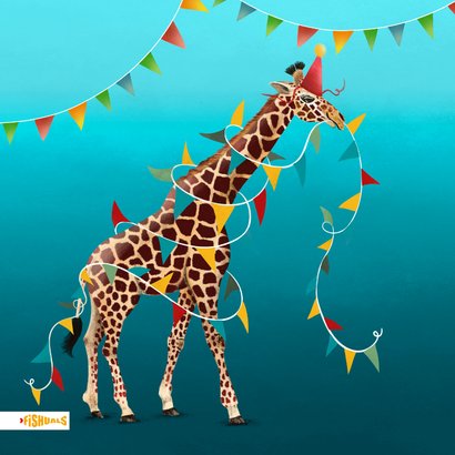 Verjaardagskaart met giraffe en slingers 2