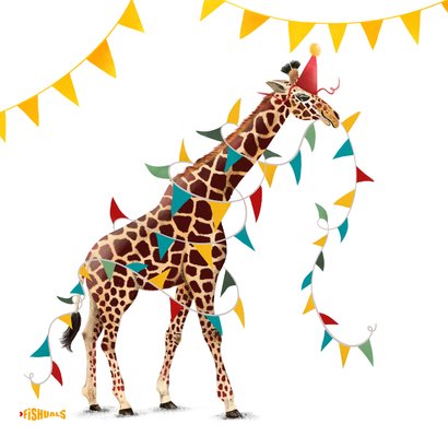 Verjaardagskaart met giraffe en slingers 2
