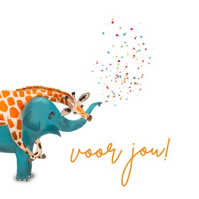 Verjaardagskaart met giraffe, olifant en slingers 2