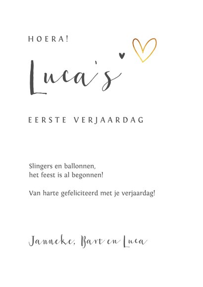 Verjaardagskaart met goud hartjes eenvoudig en stijlvol 3