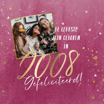 Verjaardagskaart met gouden jaartal op velvet pink 2