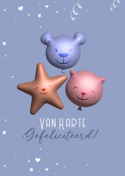 Verjaardagskaart met hippe 3d metallic ballonnen dieren 2