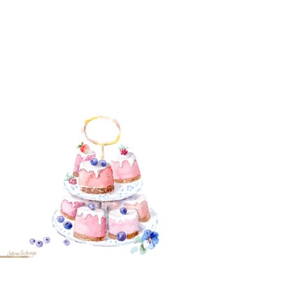 Verjaardagskaart met illustratie cakejes en fruit 2