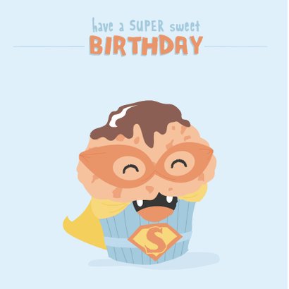 Verjaardagskaart met illustratie van een SUPER muffin 2