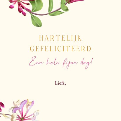 Verjaardagskaart met Kamperfoelie bloemen 3