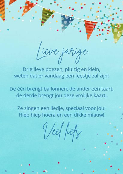 Verjaardagskaart met katten op slingers 3