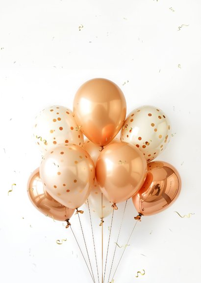 Verjaardagskaart met koperen ballonnen van harte 2