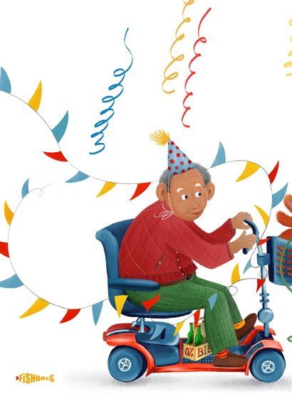 Verjaardagskaart met meneer op scootmobiel 2