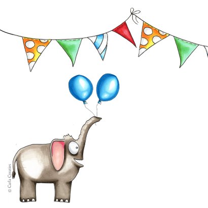 Verjaardagskaart met olifant en slingers 2