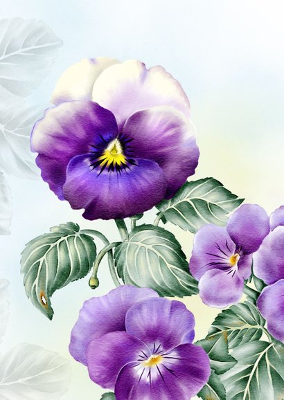 Verjaardagskaart met paarse violen 2