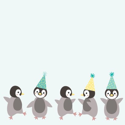 Verjaardagskaart met pinguïn met feesthoed 2