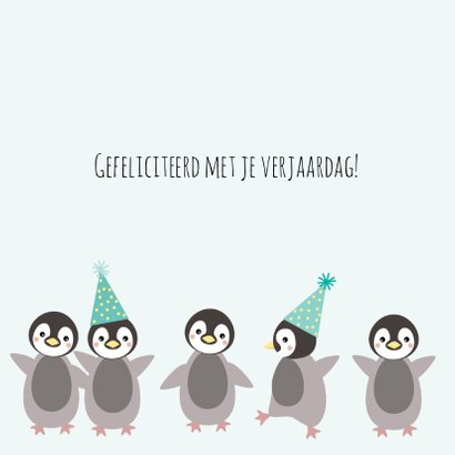 Verjaardagskaart met pinguïn met feesthoed 3
