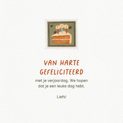 Verjaardagskaart met postzegels en herfst illustraties 3
