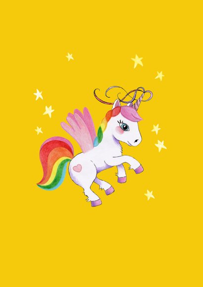 Verjaardagskaart met regenboog unicorn als felicitatie 2