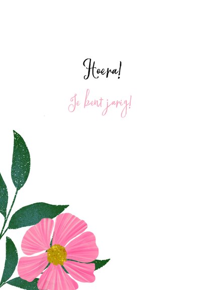 Verjaardagskaart met roze en gele bloemen 2