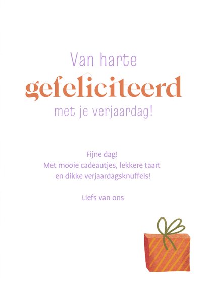 Verjaardagskaart met stokstaartje, ballon en cadeautje 3