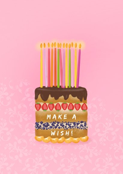 Verjaardagskaart met taart en aanpasbare leeftijd 2