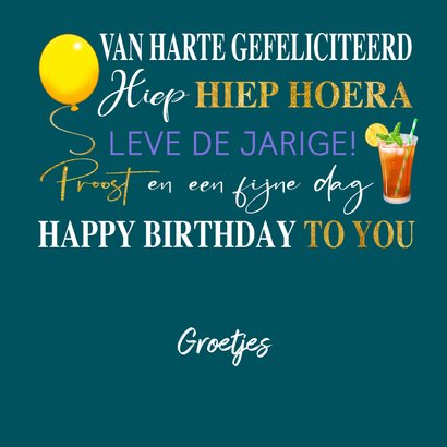 Verjaardagskaart met teksten, gebak en drankjes 3