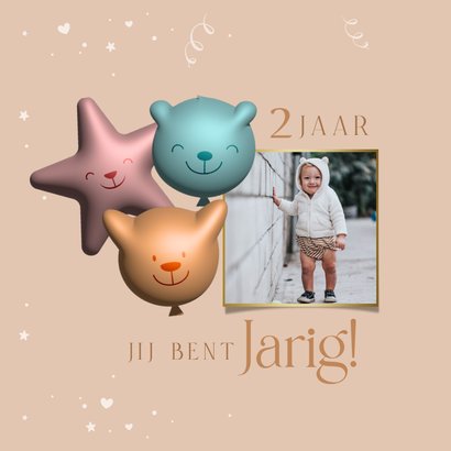 Verjaardagskaart met trendy 3d dierenkopjes ballonnen 2