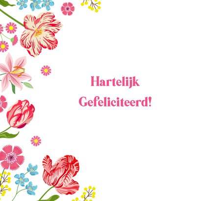 Verjaardagskaart met tulpen en kleurrijke bloemen 2