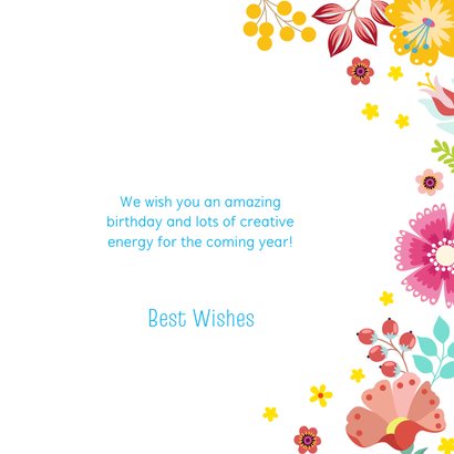 Verjaardagskaart met unicorn en bloemen 3
