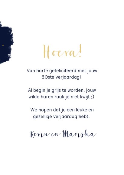 Verjaardagskaart met verflook en gouden spetters rechthoek 3