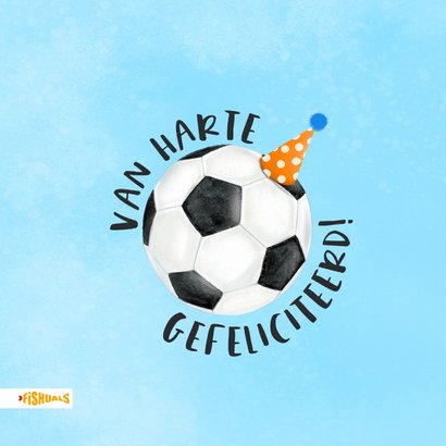 Verjaardagskaart met voetbal met feesthoedje 2
