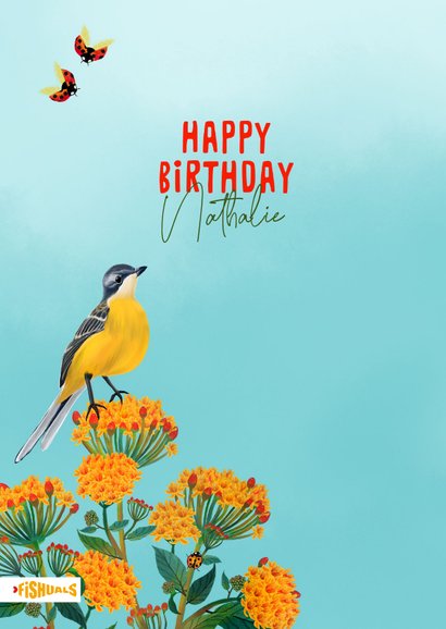 Verjaardagskaart met vogels en bloemen 2