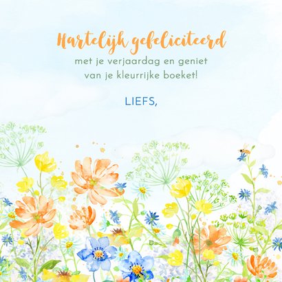 Verjaardagskaart met vrolijk gekleurde zomerbloemen 3