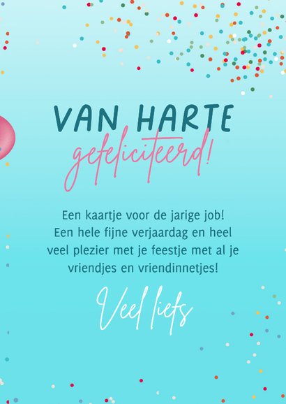 Verjaardagskaart met vrolijk meisje en ballonnen 3