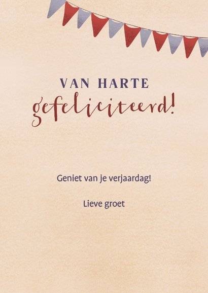 Verjaardagskaart met vuurtoren ballonnen en slingers 3