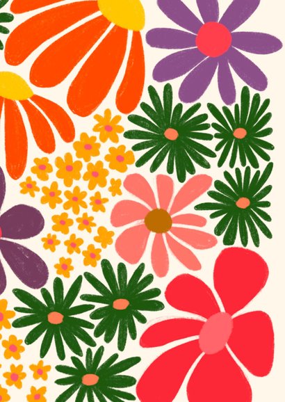 Verjaardagskaart moderne bloemen in retro kleuren 2