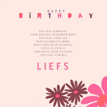 Verjaardagskaart moderne bloemen in roze kleuren 3