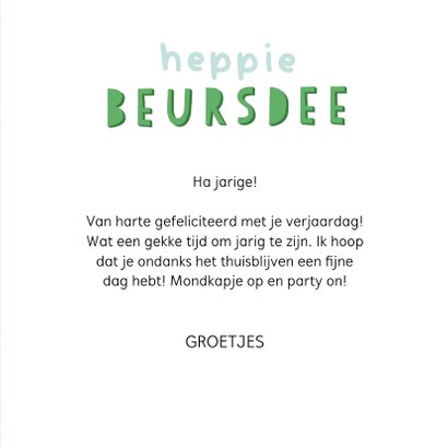 Verjaardagskaart mondkapjes corona beursdee 3