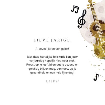 Verjaardagskaart muziekinstrumenten feest waterverf goud 3