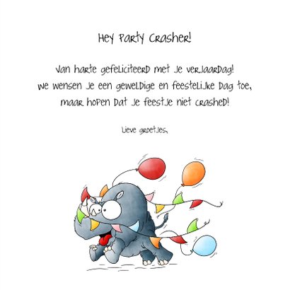 Verjaardagskaart neushoorn - Party Crasher! 3