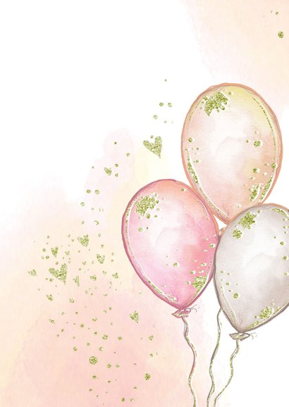 Verjaardagskaart nijlpaard met strik en ballonnen 2